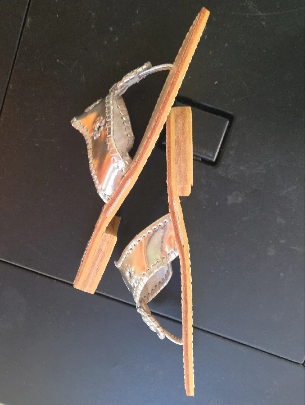 Jack Rogers Iridescent Metallic Navajo Sandals - Silver/Tan